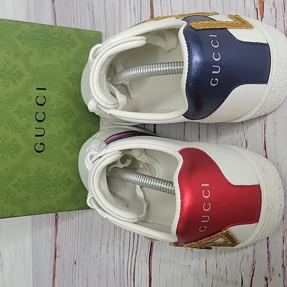 GUCCI ACE LOVED White Leather Sneakers with Red and Gold Accents SIZE 40 - Picture 5 of 14